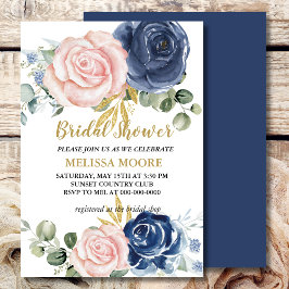 Invitación Floral rosa Rubor azul marino ducha de novia
