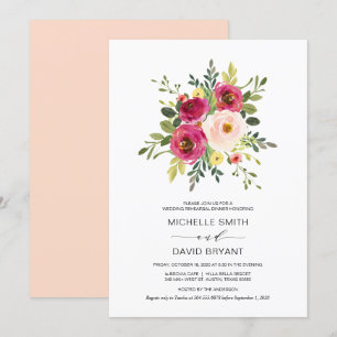 Invitación Floral rosa Rubor, Boda de ensayo