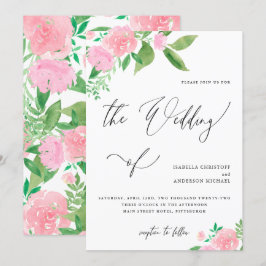 Invitación Floral rosa Rubor con Boda caligráfico