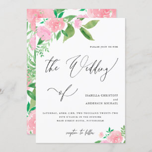 Invitación Floral rosa Rubor con Boda caligráfico