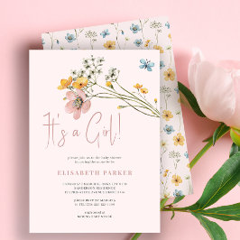 Invitación Floral rosa Rubor es una ducha de bebé chica