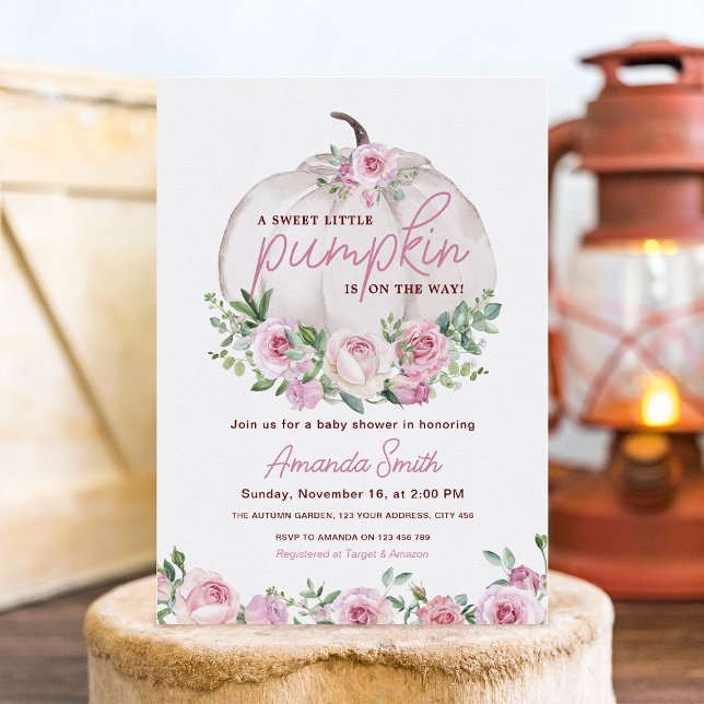 Invitación Floral rosa Rubor Pequeña Calabaza Baby Shower (Subido por el creador)