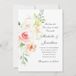 Invitación Floral rosa Rubor todo en un cristiano Boda