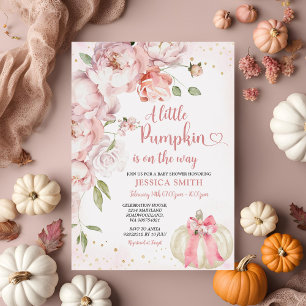 Invitación Floral rosa Rubor Un pequeño Baby Shower de calaba