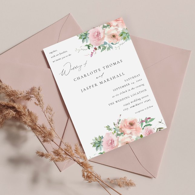 Invitación Floral rosa Rubor y Boda suculento V2 (Subido por el creador)