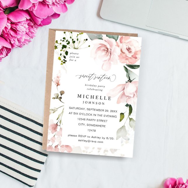 Invitación Floral rosa Rubor y eucalipto dulce 16 2B (Subido por el creador)