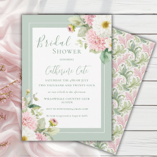 Invitación Floral rosa Sage Green Elegant Bridal Shower