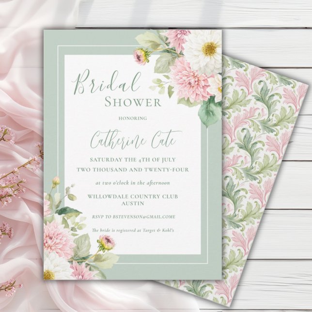 Invitación Floral rosa Sage Green Elegant Bridal Shower (Subido por el creador)