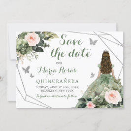 Invitación Floral rosa Sage Green Rubor Quinceañera