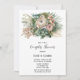 Invitación Floral rosa Sage Verdor Ducha de Parejas