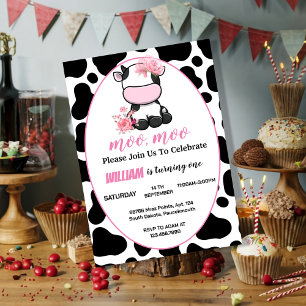 Invitación floral rosa Santo Vaca primer cumpleaños
