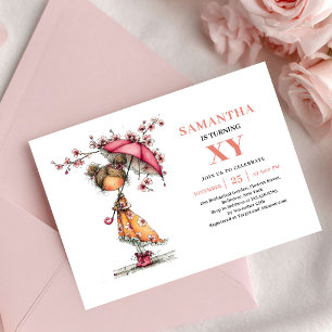 Invitación floral rosa sonrojado de cumpleaños de