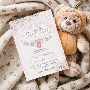 Invitación Floral rosa sopla Chica de calabaza pequeña Baby S