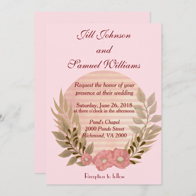 Invitación Floral rosa suave boda (Anverso / Reverso)