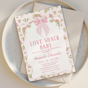 Invitación Floral Rosa Tiny Bow Love Shack Baby Baby Shower