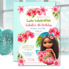 Invitación Floral Rosa Tropical Aloha Luau Cumpleaños