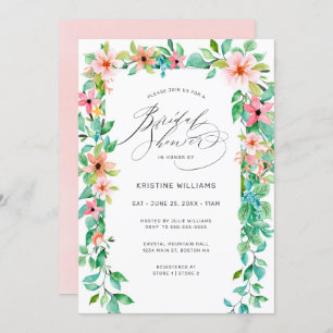 Invitación Floral rosa tropical moderna Script Bridal Shower 