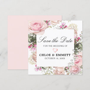 Invitación Floral rosa y blanco salva la fecha