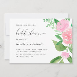 Invitación Floral rosa y Boda caligráfica ducha de novia