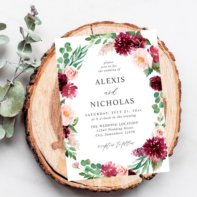 Invitación Floral rosa y borgoñona 7 Boda (Subido por el creador)