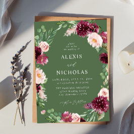 Invitación Floral rosa y borgoñona 7 Boda - Verde