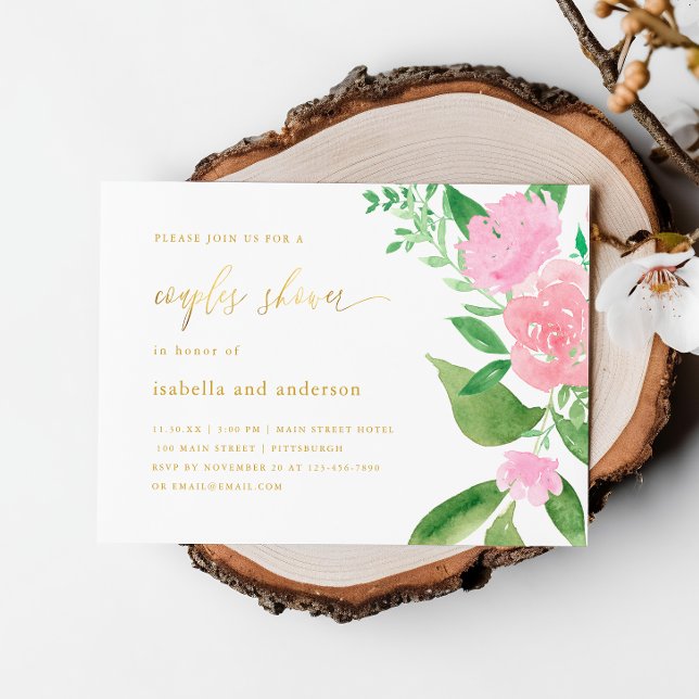 Invitación Floral rosa y caligrafía Boda duchas de parejas (Subido por el creador)