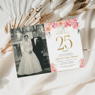 Invitación Floral Rosa y Dorado 25º Aniversario