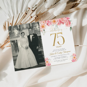 Invitación Floral Rosa y Dorado 75º Aniversario
