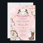 Invitación Floral rosa y elegante Escudo Cowgirl Ranch dulce<br><div class="desc">Diseño rústico elegante con un tema de charro/vaquero/rancho. Con un hermoso escudo,  botas de vaquero/vaquero de lujo rosa y blanco floral y bonito</div>