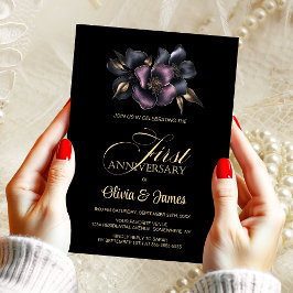 Invitación Floral rosa y gris, primer aniversario Boda