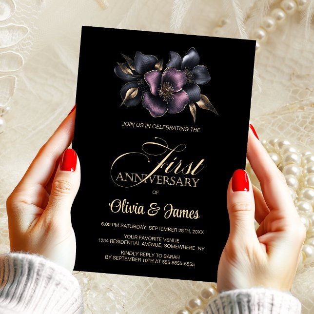 Invitación Floral rosa y gris, primer aniversario Boda (Subido por el creador)