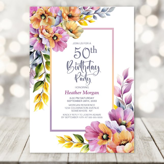 Invitación Floral rosa y Naranja 50 cumpleaños (Subido por el creador)