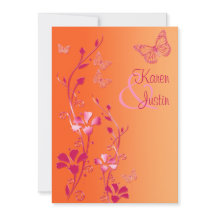 Floral rosa y naranja con mariposas invitan