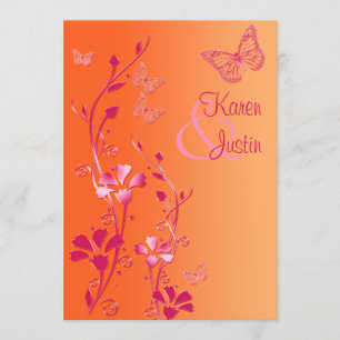 Invitación Floral rosa y naranja con mariposas invitan