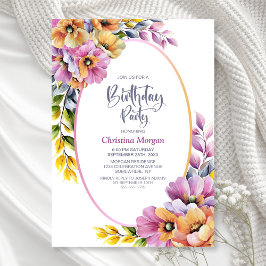Invitación Floral rosa y Naranja moderna Cualquier edad Cumpl