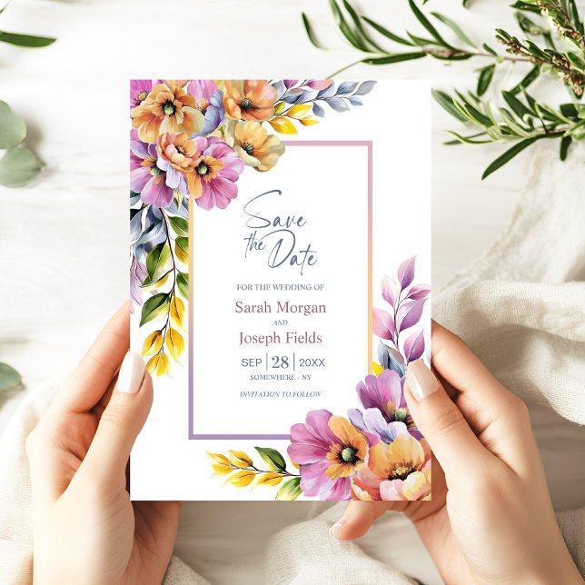 Invitación Floral rosa y Naranja moderna salva la fecha (Subido por el creador)