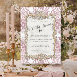 Invitación Floral rosa y oro Vintage Rococo Bridal Shower