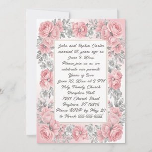 Invitación Floral Rosa y Plateado 25 Aniversario