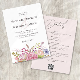 Invitación Floral rosa y polvorienta en un Boda