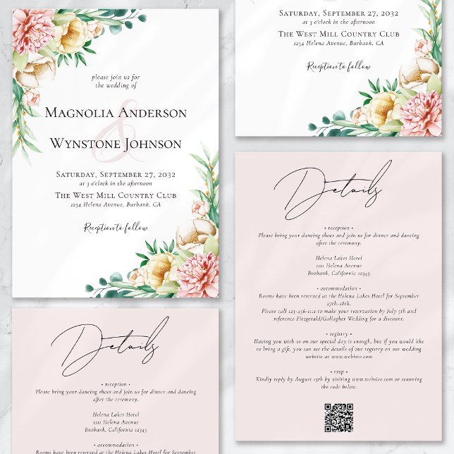 Invitación Floral rosa y polvorienta en un Boda (Subido por el creador)