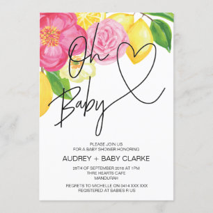Invitación Floral rosa y primavera de limón Oh niña ducha
