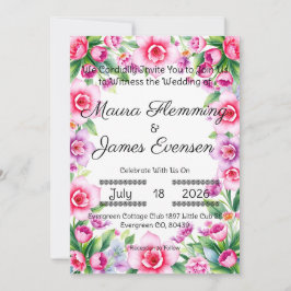 Invitación floral rosa y púrpura