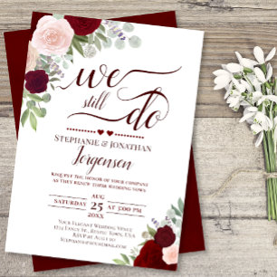 Invitación Floral rosa y roja de Borgoña, todavía prometemos
