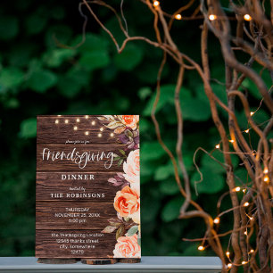 Invitación Floral rosa y rosa de madera con iluminación Amiga