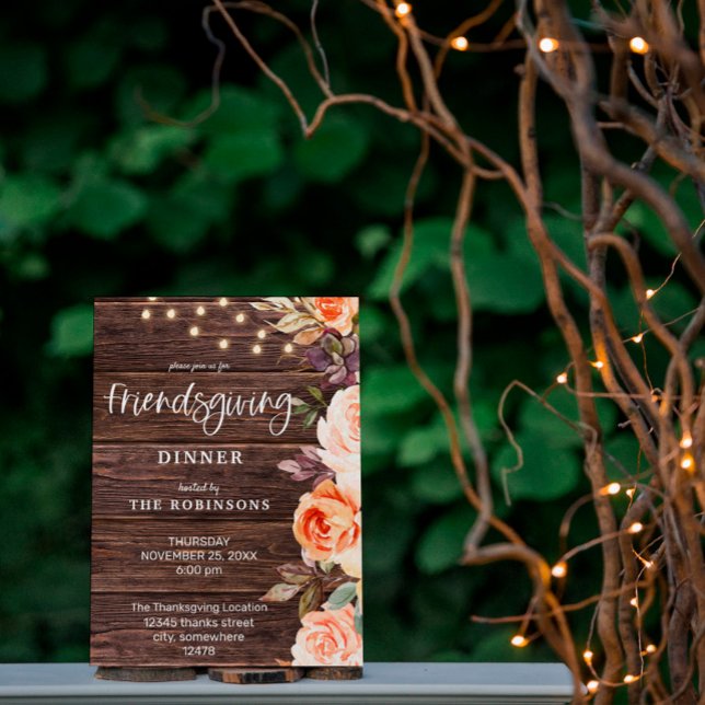 Invitación Floral rosa y rosa de madera con iluminación Amiga (Subido por el creador)