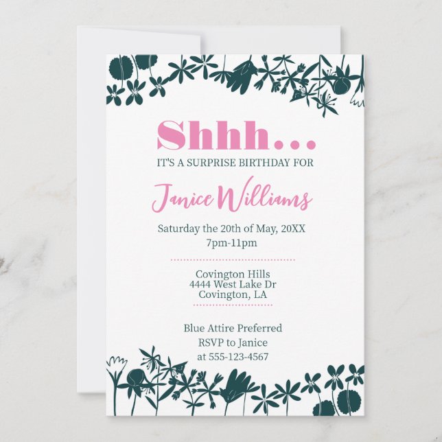 Invitación floral rosa y verde (Anverso)