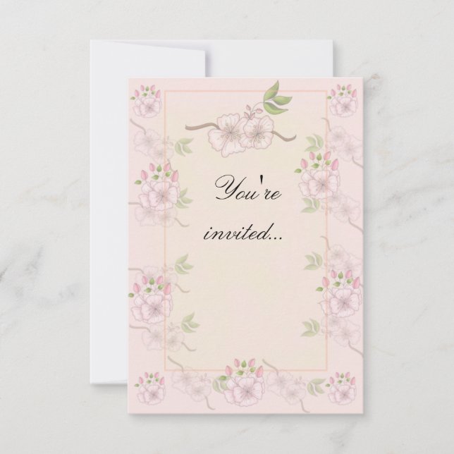 Invitación floral rosa y verde (Anverso)