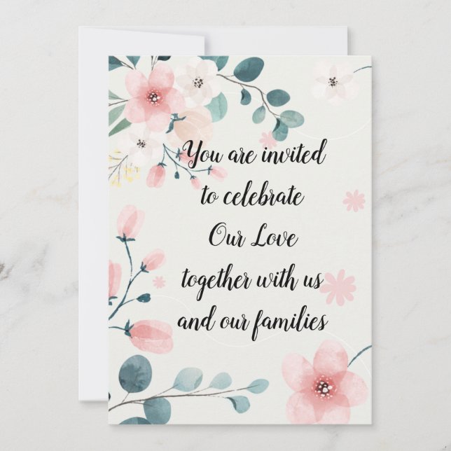 Invitación Floral rosa y Verde azulada (Anverso)