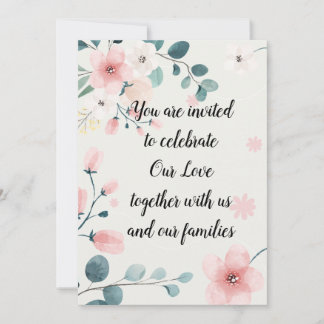 Invitación Floral rosa y Verde azulada