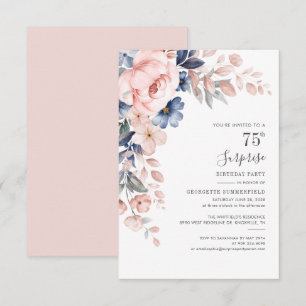 Invitación floral rosada botánica 75º cumpleaños